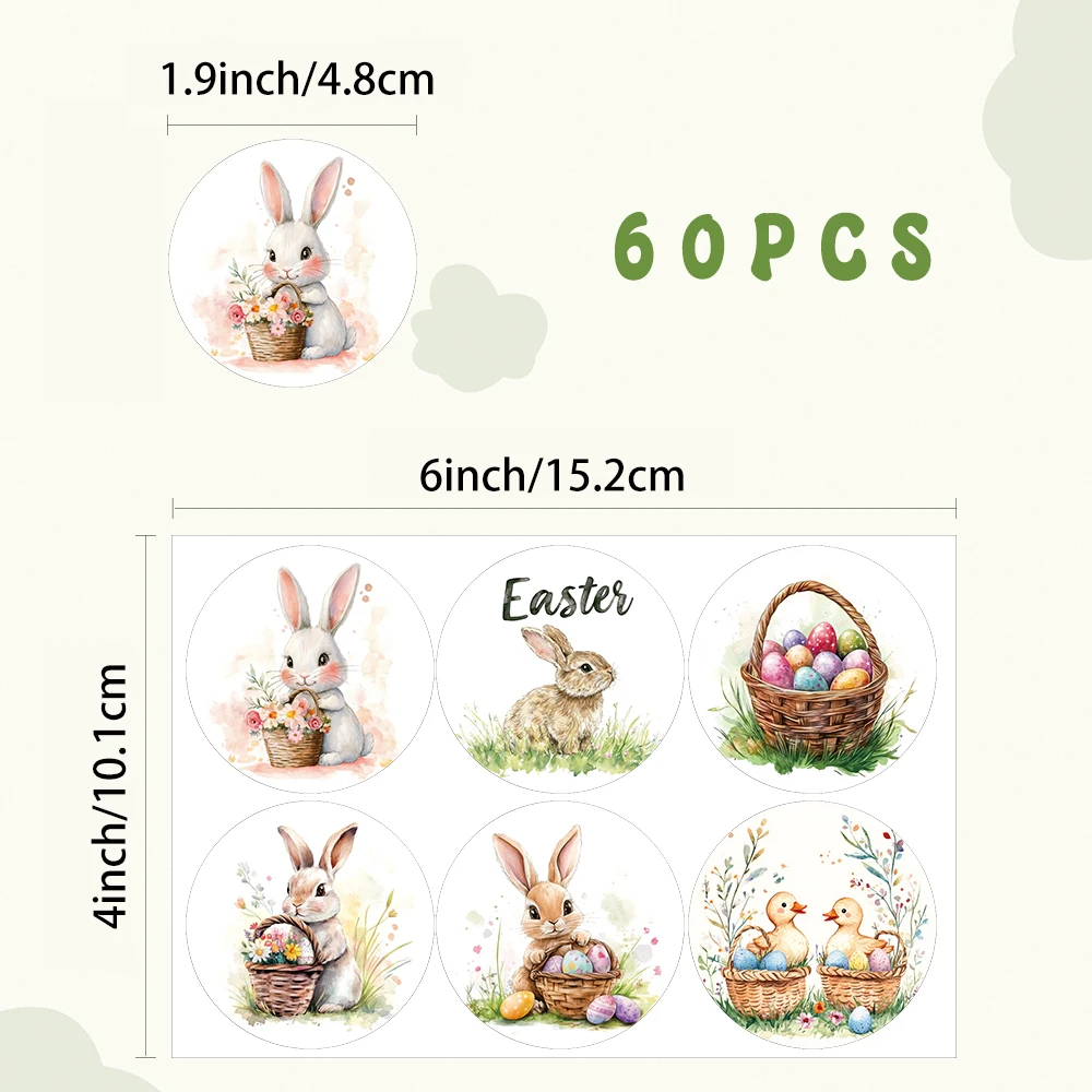 60pcs/6styles Easter Day Stickers, Easter Party Favours, Decoration Stickers, Greeting Card Stickers, Gift Bag Stickers