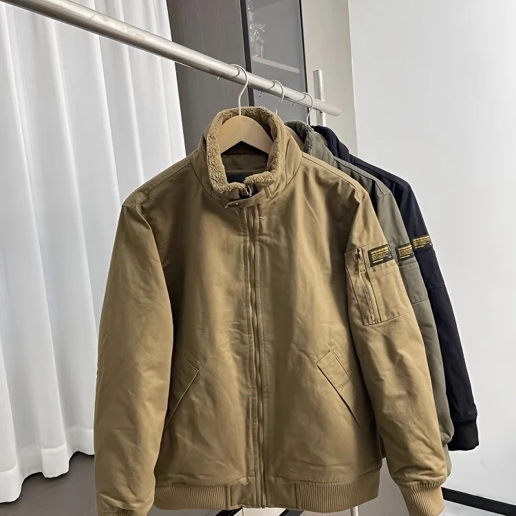 

Мужская осенне-зимняя утепленная куртка из овечьего флиса, свободного кроя, из хлопка, в стиле рабочей одежды, теплая, повседневная, с длинными рукавами, однотонная, Cleanfit Sle Pure Color