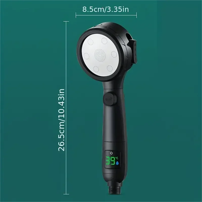High Pressure Shower Head LED Temperature Display Shower Heads 4 Modes Water Saving Adjustable One-Key Stop Bathroom Sprayer