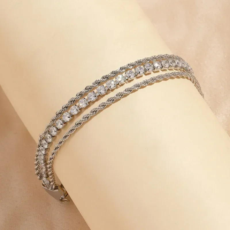 Fashion Jewelry New Zirconium Simple Crystal from Swarovsks Starry Sky Three layer Bracelet Versatile for Women