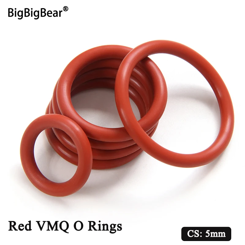 10pcs Red CS 5mm VMQ O Ring Seal Gasket OD 15 ~ 150mm Silicone Rubber Insulated Waterproof Washer Round Shape Nontoxic Gaskets