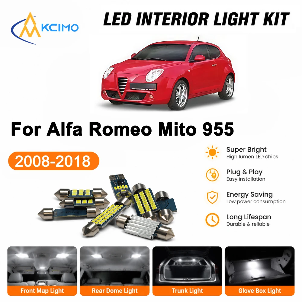 Plug and Play Interior LED Lighting For Alfa Romeo Mito 955 2008-2018 Super Bright Map Dome Lamp Auto Accessories Direct Fit