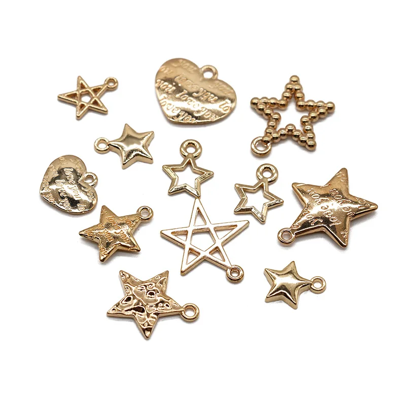 20PCS KC Gold Metal 3D Princess Crown Charms Love Hearts Leaf Pendants Fit Bracelet DIY Handmade Jewelry Making Findings