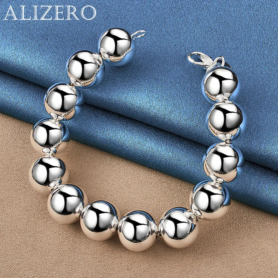 

ALIZERO 925 Sterling Silver Smooth 14mm Beads Chain Bracelet For Women Charms Wedding Engagement Party Gifts Fashion Jewelry