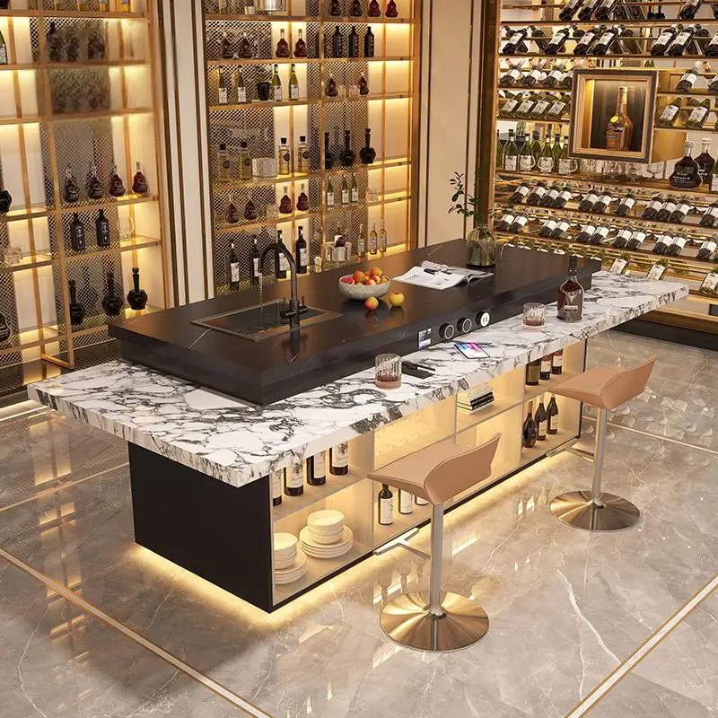 

Luxury Custom Sintered Stone Kitchen Island w/ Breakfast Bar - marble Workstation&Waterfall Edge for Western Style Modern Home