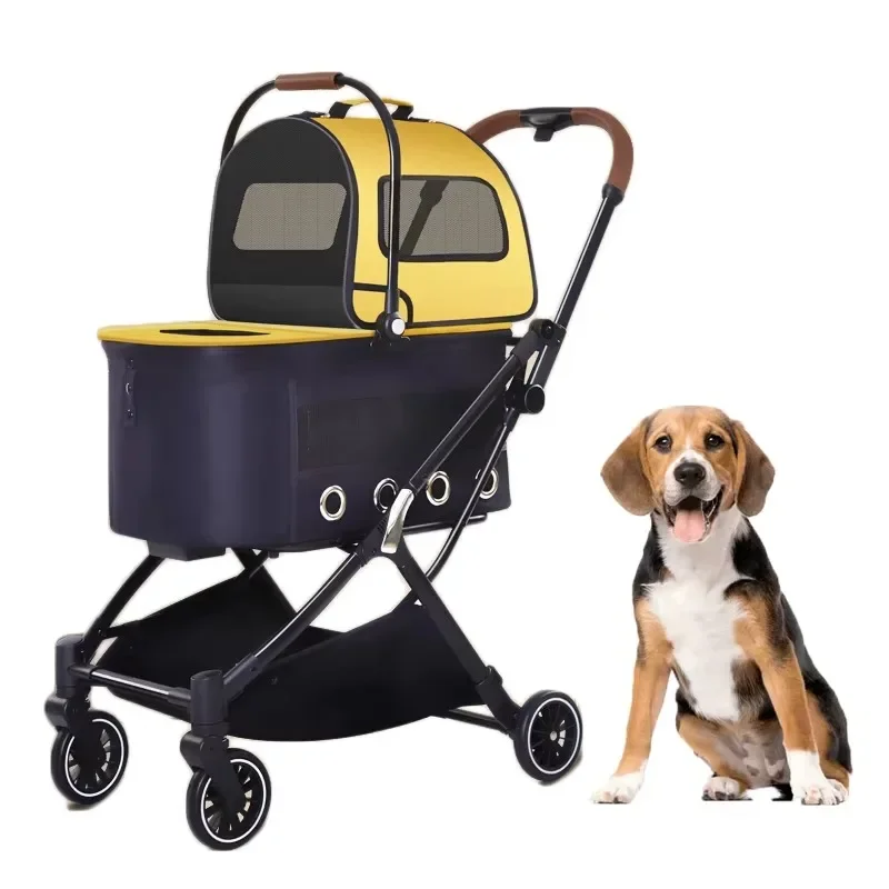 Double-layer Pet Stroller Multifunctional Automatic Folding Stroller for Old, Weak and Disabled Cats and Pets To Go Out