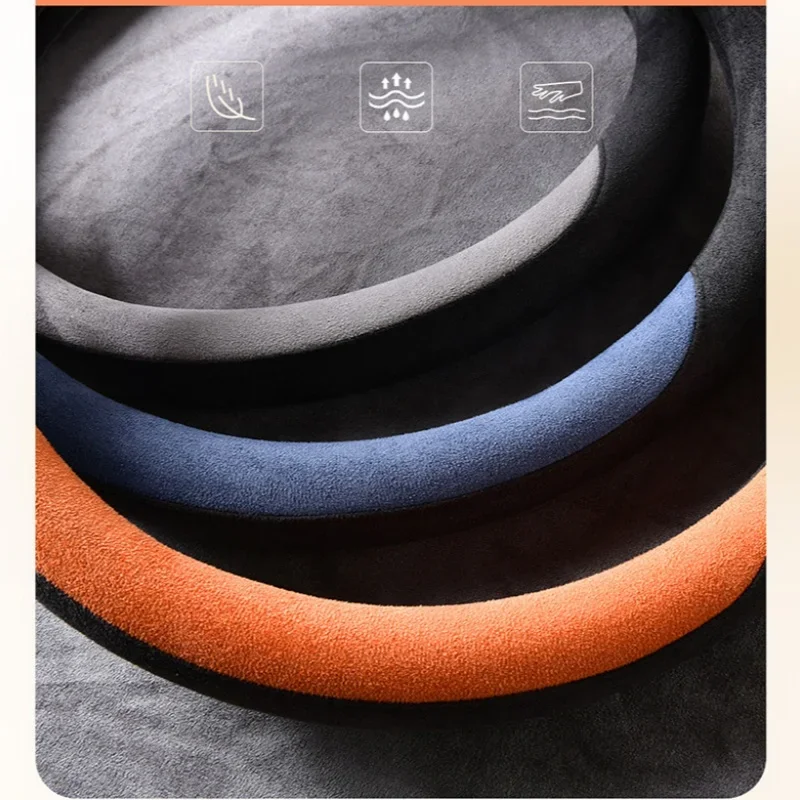 غطاء من جلد الغزال لجميع المواسم غطاء عجلة القيادة التلقائي رقيقة جدا عدم الانزلاق على شكل D مستديرة تنفس عجلة توجيه سيارة حامي #4