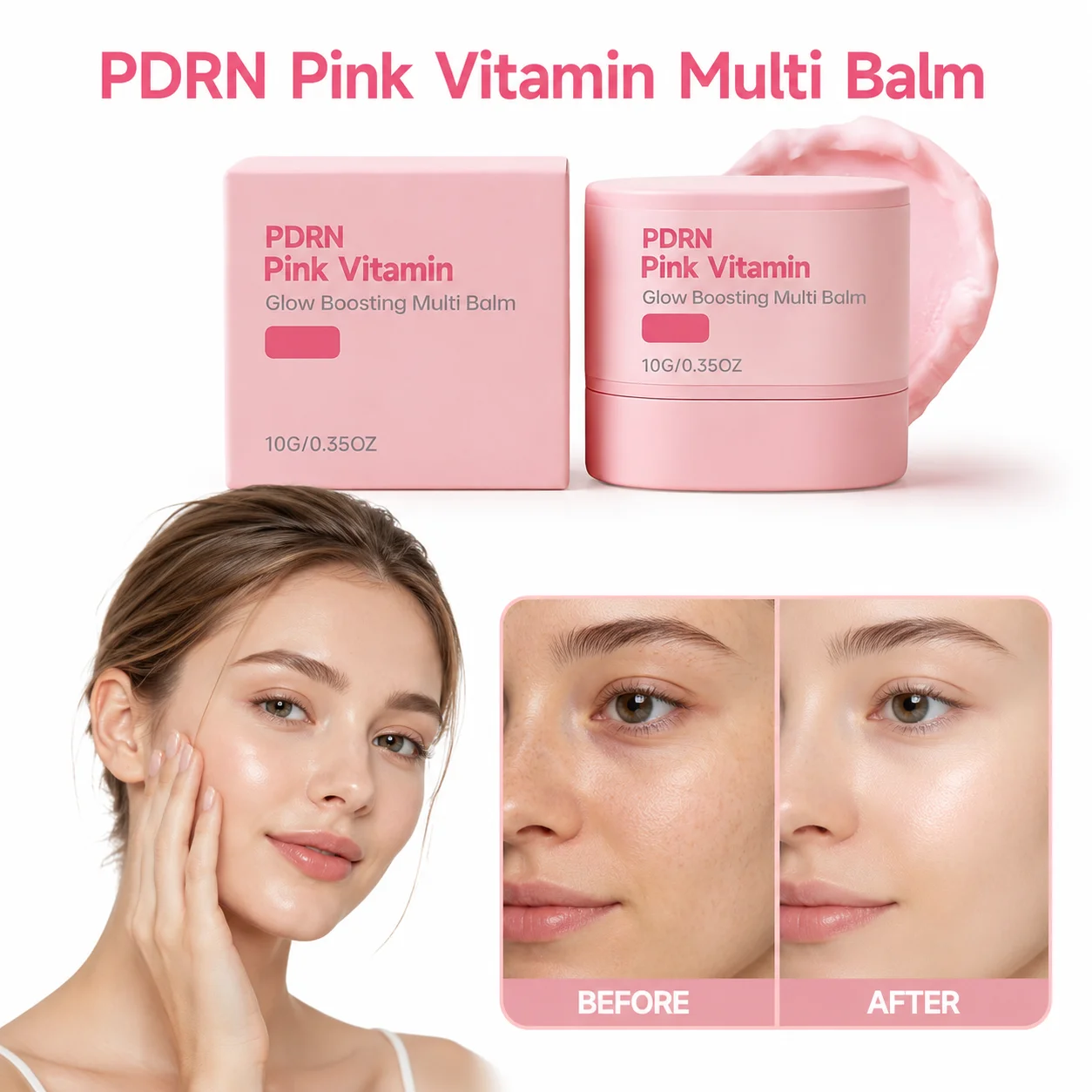 Pink Vitamin Multi Balm Stick Moisture Locking Non Greasy Skin Care for Lips Eye Area Neck Cheeks and Natural Glow Makeup