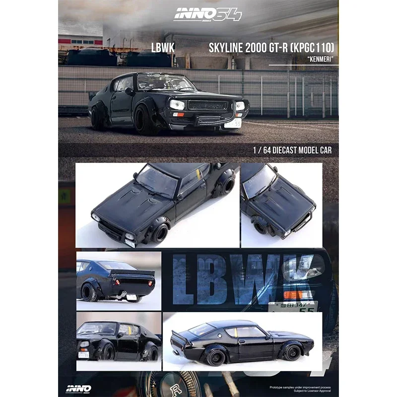 INNO 1:64 Skyline 2000 GTR KPGC110 KENMERI negro Diecast Diorama colección de modelos de coches juguetes en miniatura
