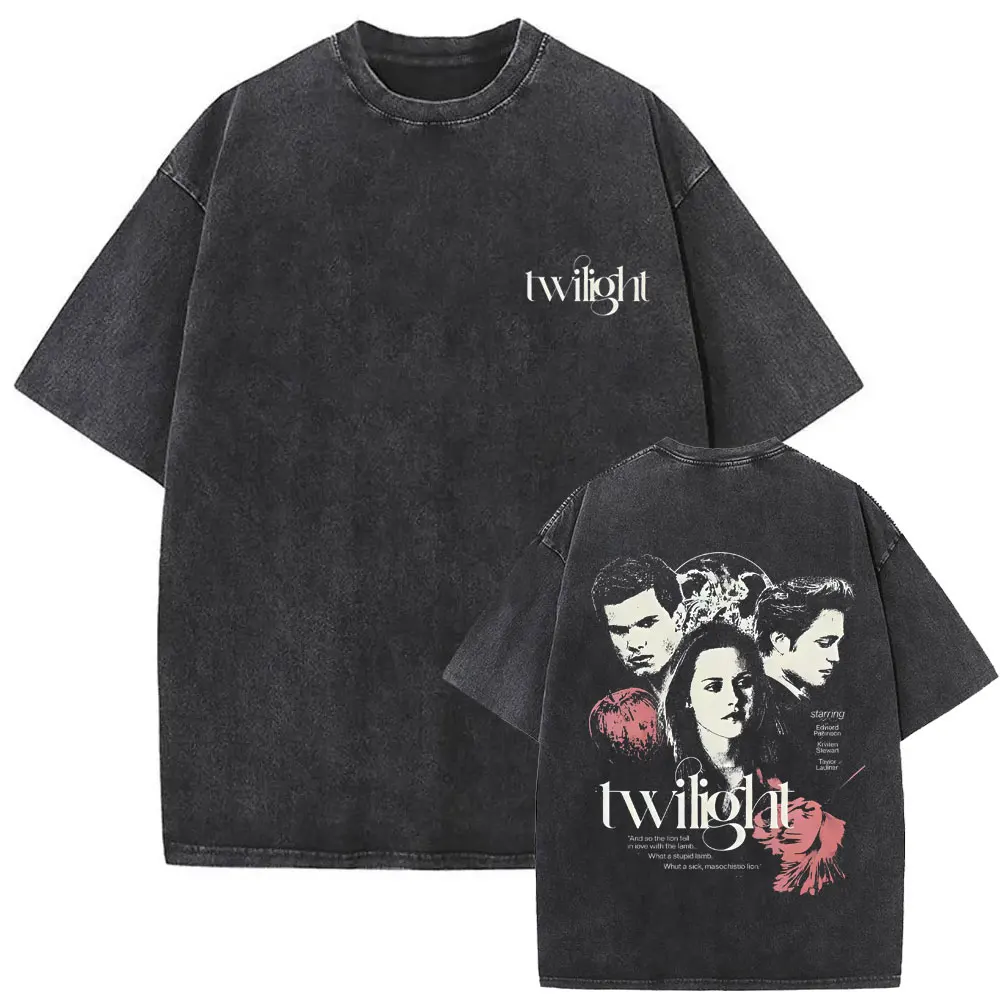 Washed Vintage Twilight Vampire Robert Pattinson Edward Cullen Bella Jacob Black T-shirt Men Women Fashion Casual Cotton T Shirt