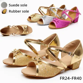 女性と子供のためのスパンコールサンダル,女の子と男の子のためのモダンなダンスシューズ