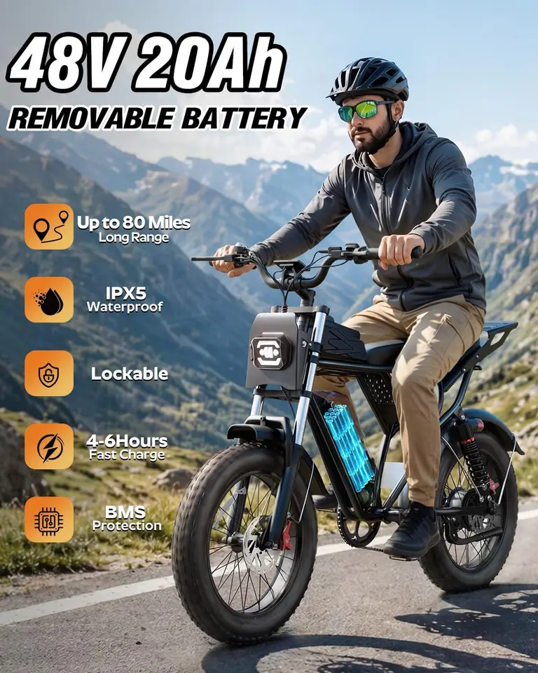 Electric Bike for Adult 1500W-2000W Peak Motor, 48V 20-25AH Removable Large Battery Up to 80 Miles Range, UL 2849 Certifi image 9