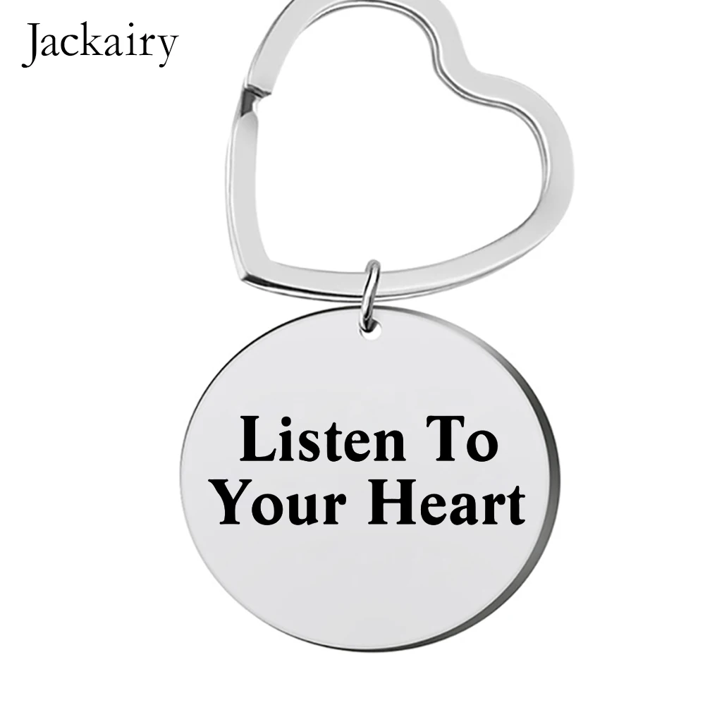 Inspirational Keychain Gift for Son Daughter Best Friend Listen To Your Heart Chrams Pendant Necklace Graduation Christmas Gifts