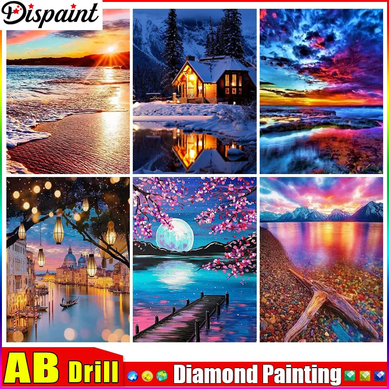 

Dispaint AB 5D DIY Алмазная вышивка Полный дисплей "Дом Лунный пейзаж" Алмазная картина Квадратные/круглые стразы Декор Искусство