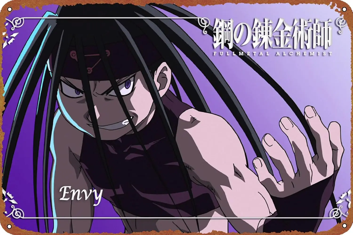 1p,Envy Fullmetal Alchemist Anime Poster Tin Plate Metal Style Cafe Home Bar Garage Garden Door Wall Art Decor  inches