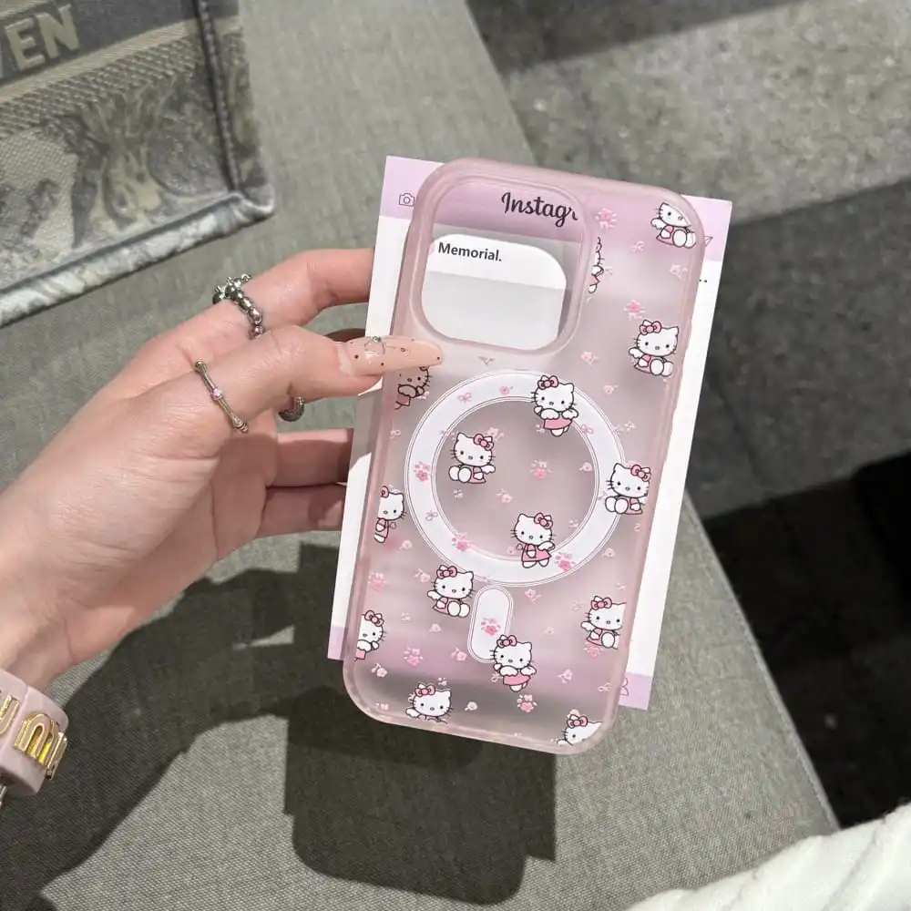 Hot Cute Cartoon Role Hello Kitty Phone Case for Iphone 13 14 15 16 Pro Max Soft Anti-fall Protect Cover with Magnetic Bracket