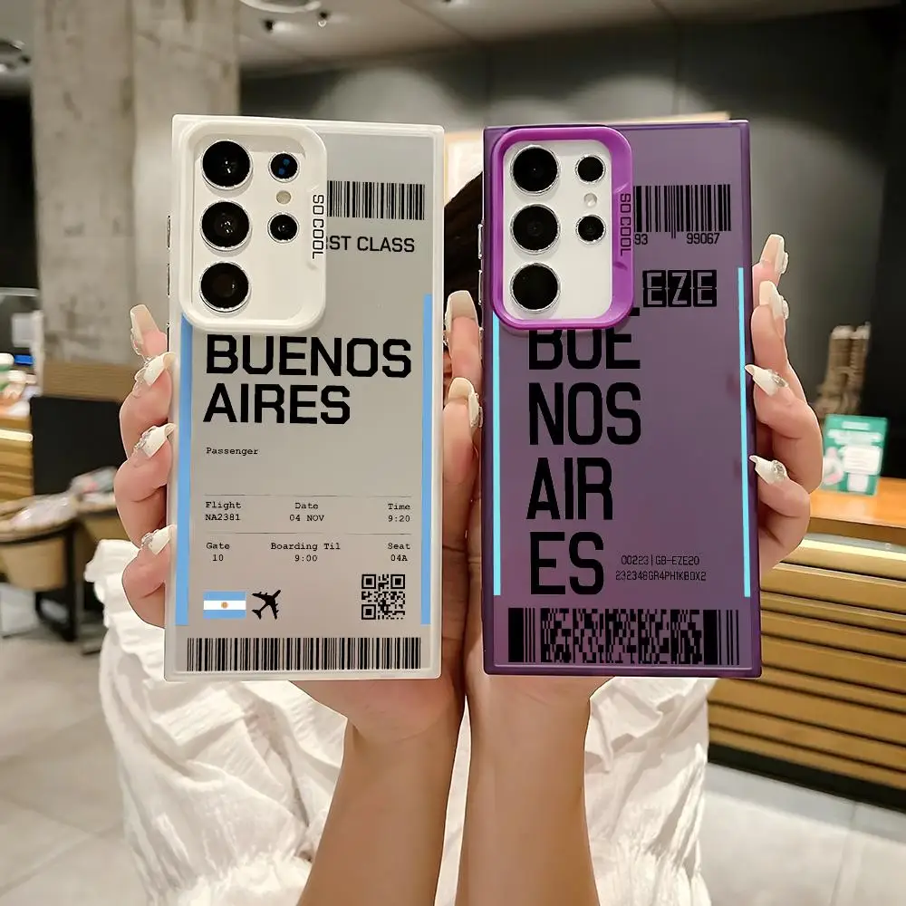 الأرجنتين طائرة تذكرة جراب هاتف لسامسونج غالاكسي S25 S24 S22 S23 الترا S21 S23 زائد 5G لامعة غطاء من البولي يوريثان للصدمات Funda