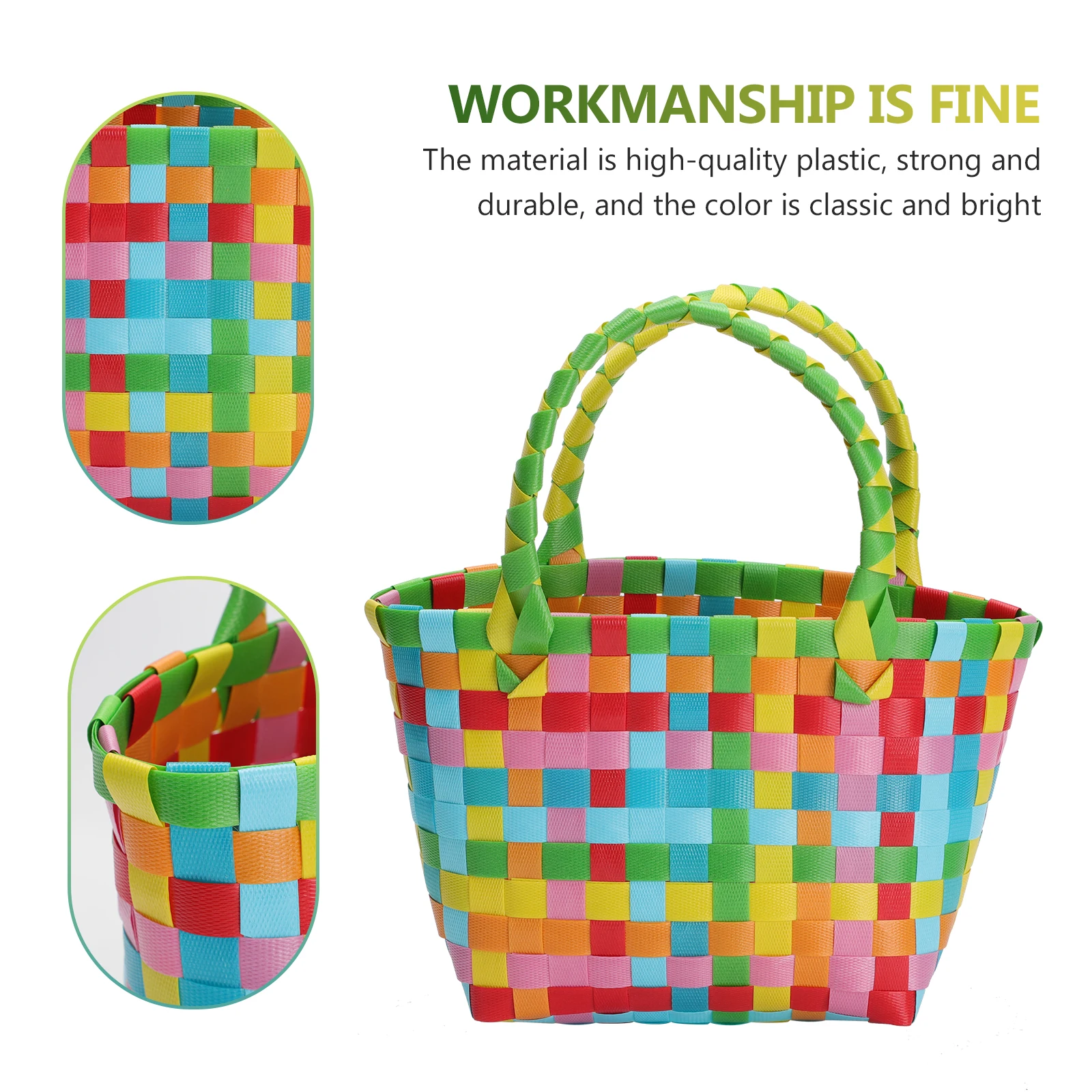 

Colorful Plastic Baskets Green Small Storage Basket for Snacks Beach Lightweight Premium Material Square Handbag Picnic