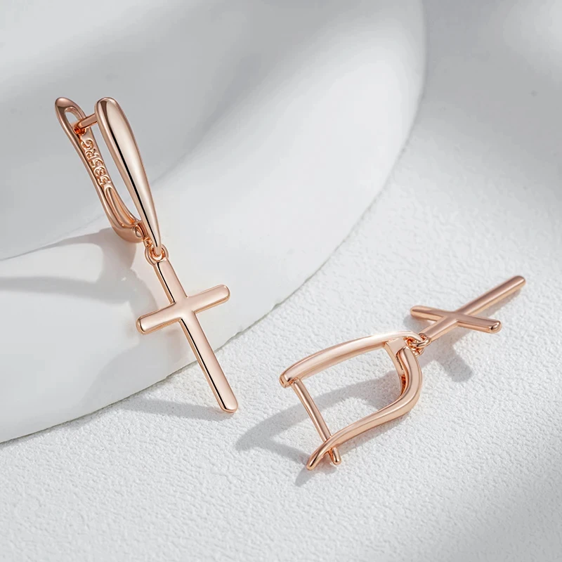 Wbmqda Simple Cross Drop Earrings For Women 585 Rose Gold Color High Quality Daily Jewelry Accessories