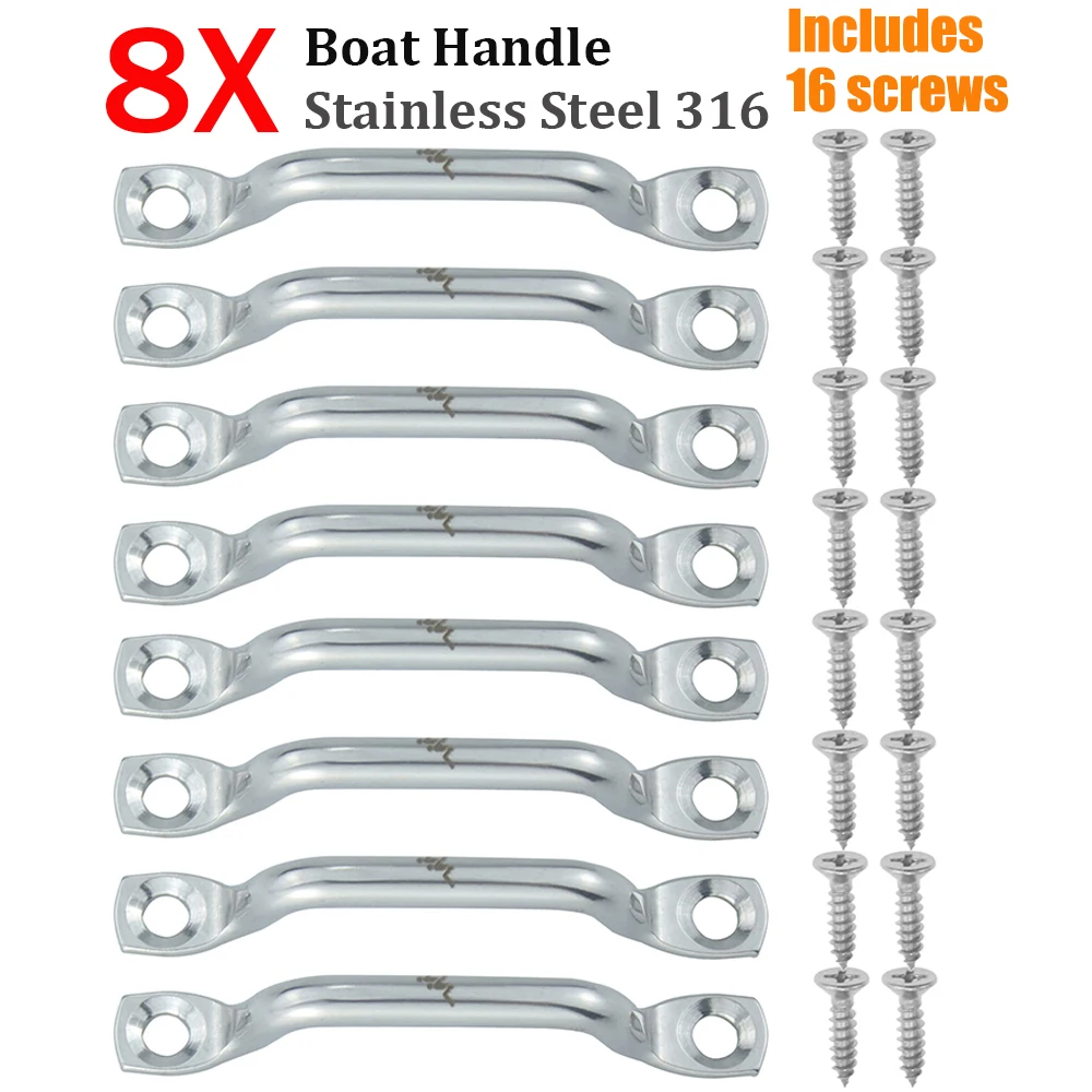 Bimini Top Strap Pad Eye Footman Loop 8pcs - Heavy Duty Stainless Steel for Boat, Kayak, Tie Downs, Jeep Wrangler Door Strap