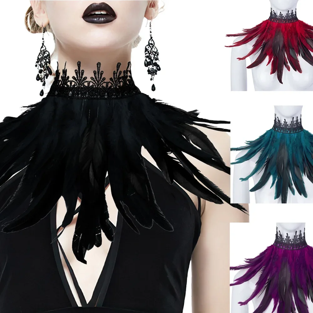 

Dramatic Gothic Feather Neck Wrap Scarf - A Stunning Accessory for Halloween Celebrations Dance Performances