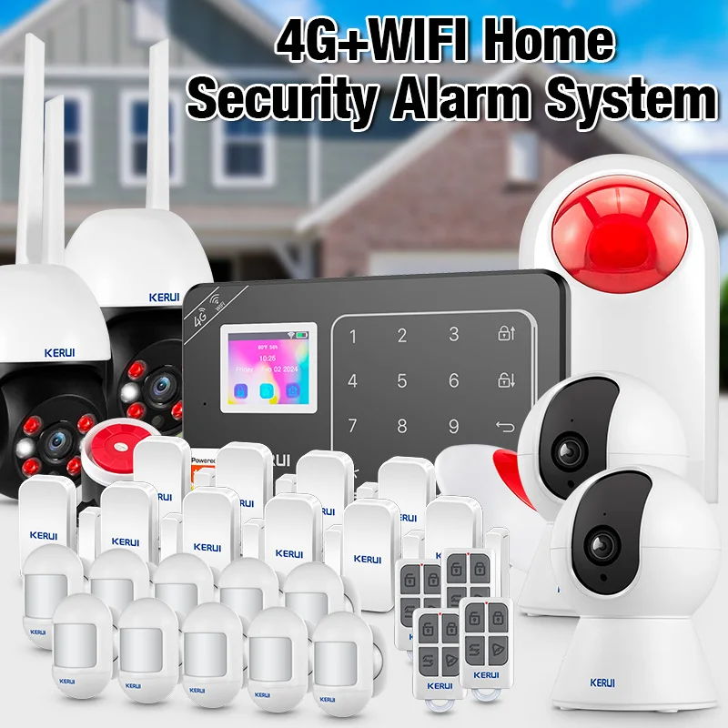 KERUI 4G GSM WiFi Wireless Home Alarm System Kit with Motion Sensor Door Sensor 433MHZ Tuya Smart Life Burglar Alarm Alexa W184