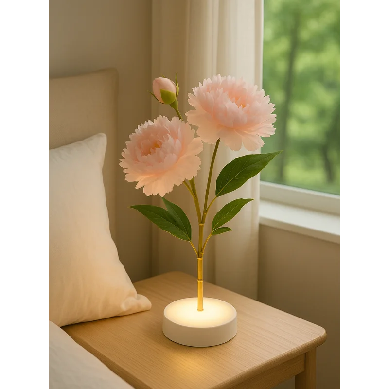Pioen gesimuleerde bloem sfeer kleine bureaulamp nachtlampje cadeau aanbeveling