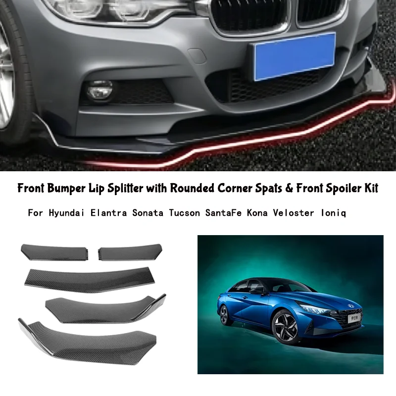 5-Segment Adjustable Front Bumper Lip Splitter Body Kit For Hyundai Elantra Sonata Tucson SantaFe Kona Veloster Ioniq