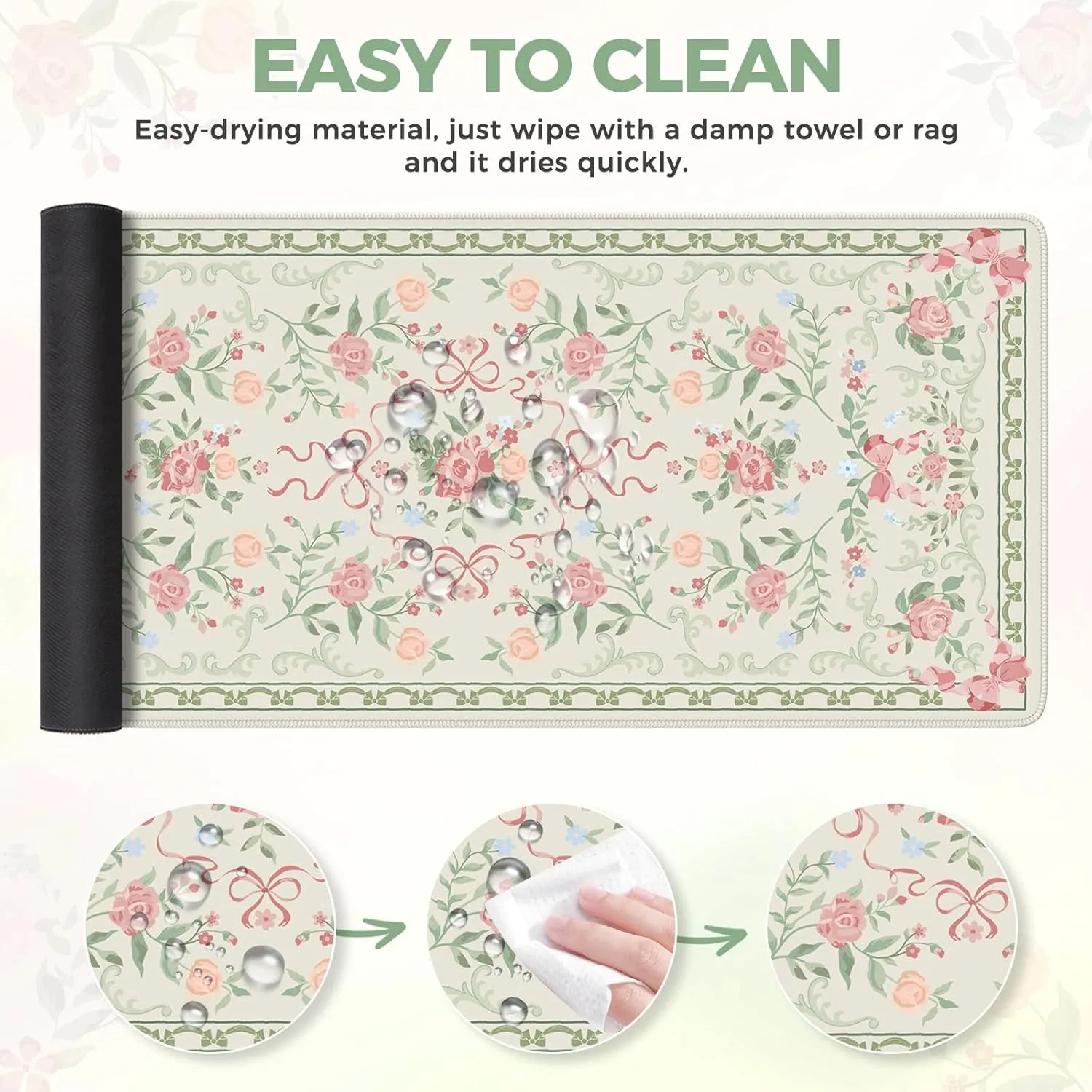 Il tappetino per mouse floreale verde con design in stile persiano è una decorazione desktop per computer di alta qualità, facile da pulire