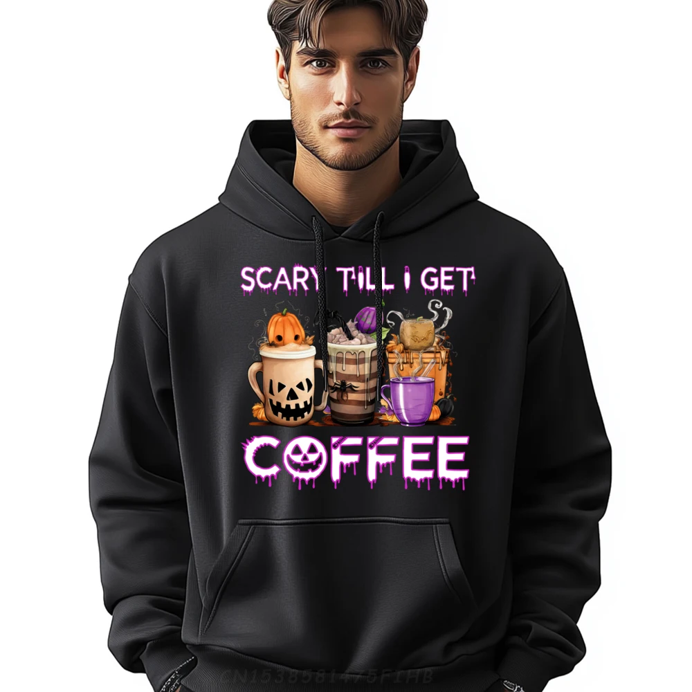 

Scary Till I Get Coffee Funny Fall Halloween Coffee Latte Grpahic Tee Hoodie Homme Father's Day