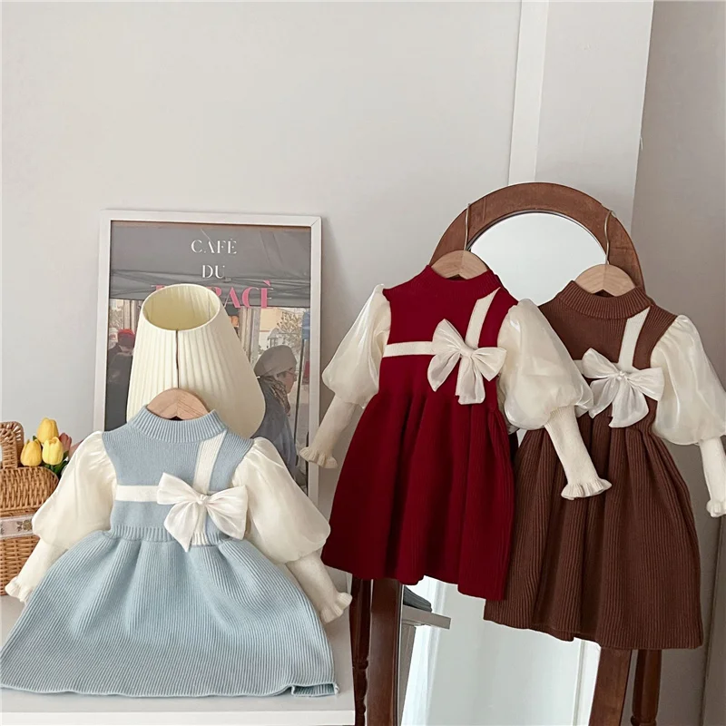 New Christmas Knitted Dresses Kids Long Sleeved Princess Dress Teen Birthday Party Costumes Children Clothes 2-10 Years
