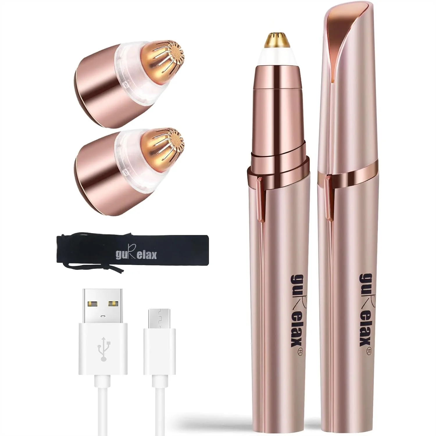 

Eyebrow Trimmer for Women, Rechargeable Hair Remover, Painless Electric Razor with 2 Replacement Heads, Rose Gold