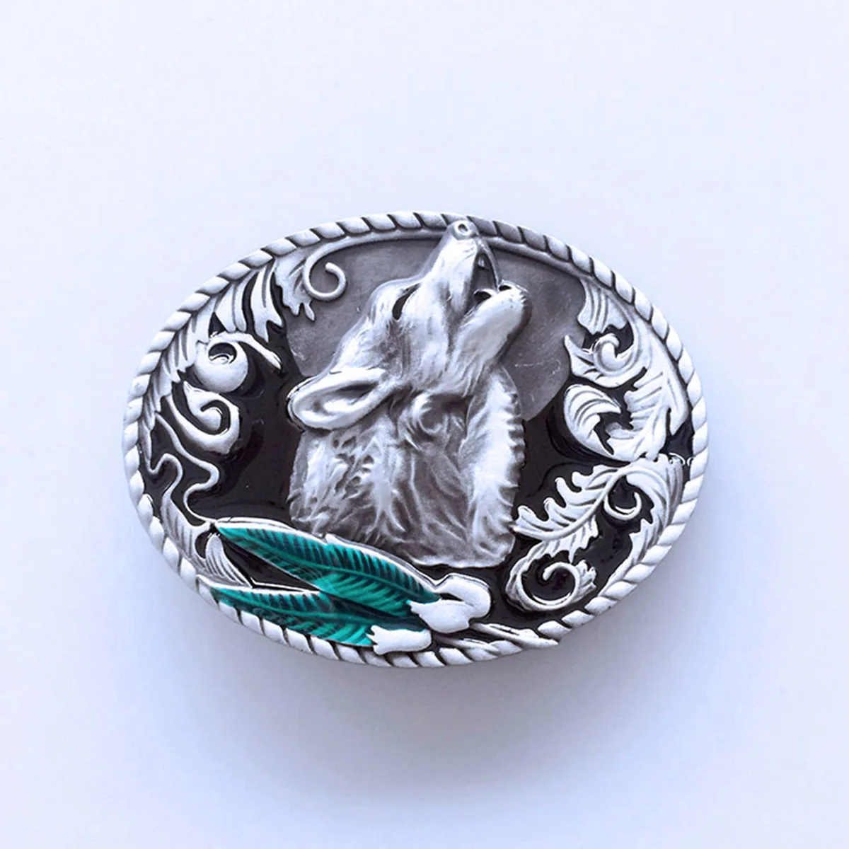 Black Enamel Western Wolf Wildlife Oval Belt Buckle also Stock in US Gurtelschnalle BUCKLE-WT013 Free Shipping
