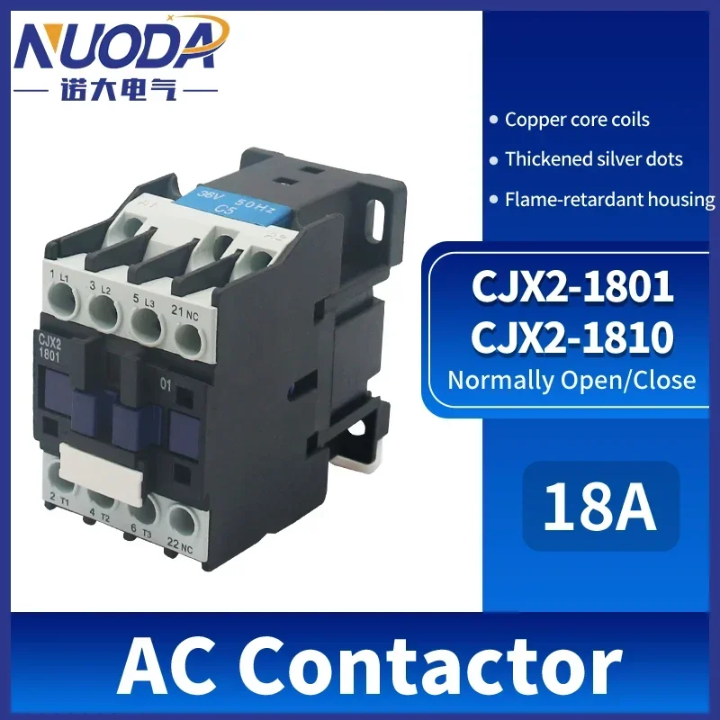 

CJX2-1801 AC Contactor 24V 36V 110V 220V 380V 18A NC 3-Phase DIN Rail Mount Electric Power Contactor