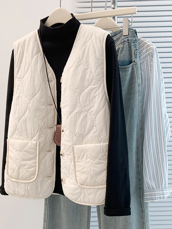 

Loose Fit Women's Fce Lined Lamb Velvet down Vest Japanese Sle Large Size Inner Cotton Jaet Winter Warm Cardigan