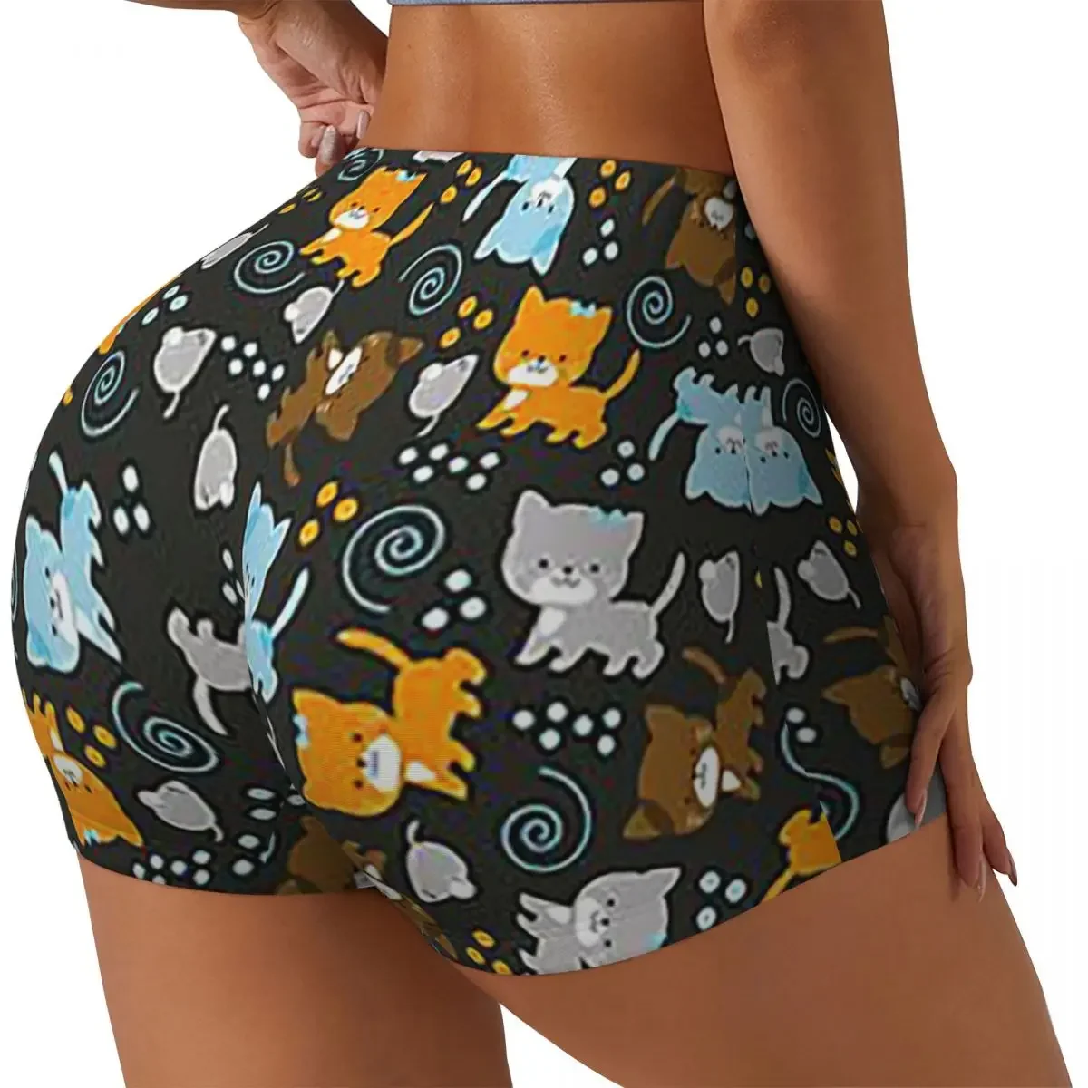 Custom Gray Ginger And Siamese Kittens Cats Women Gym Workout Running Shorts Athletic Volleyball Biker Yoga Shorts