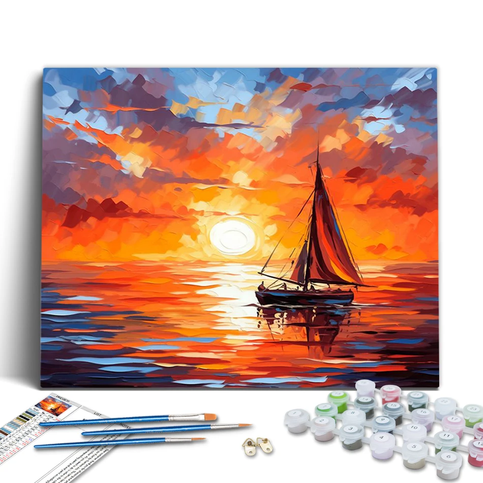 

RUOPOTY Paint By Numbers Landscape Sea sunset sailboat Paintings On Number Adults Crafts Acrylic On Canvas Handmade Room Decor