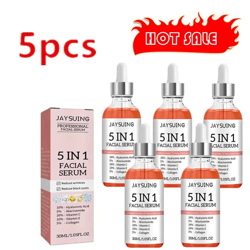 5X 5 In 1 Face Serum Hyaluronic Acid Moisturizing Whitening Anti Wrinkle Aging Vitamin C Fade spots Shrink Pores Skin Care 30ml