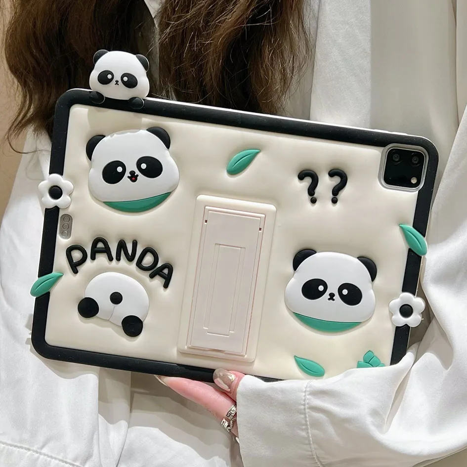 Cartoon Fold Stand Cover for Kids, Panda Case, iPad 6, 7, 8, 9.7, 10.2, 10.5, 10th, Air 6, 2, 3, 4, 5, 10.9, 2022, Mini 6, Pro11