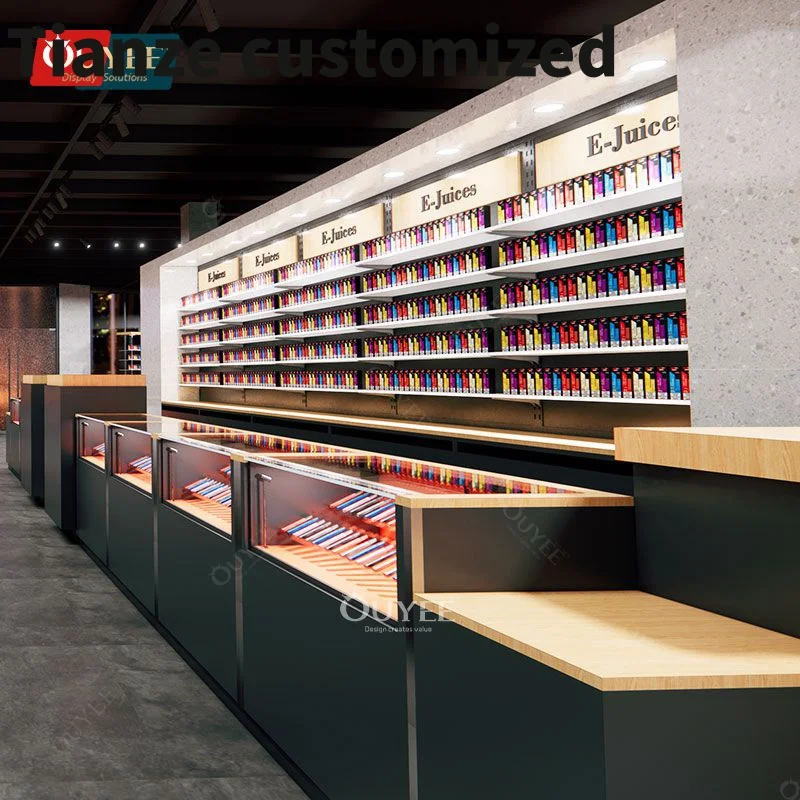 Customized-Ouyee Customized Smoke Shop Shelves Dispensary Display Counters Rack Display Smoke Shop Display Cases