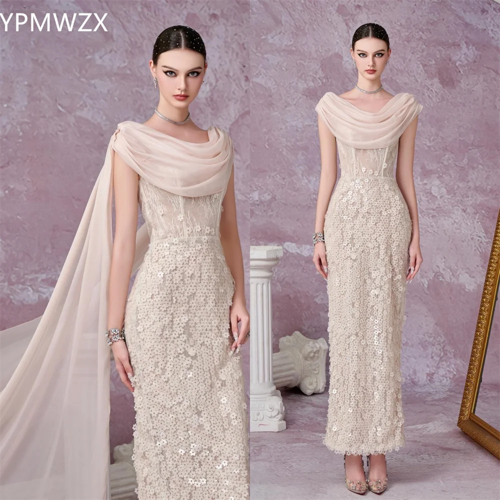 

Customized YPMWZX V-neck Column Ankle length Skirts Sequin Fold Bespoke Occasion Dresses