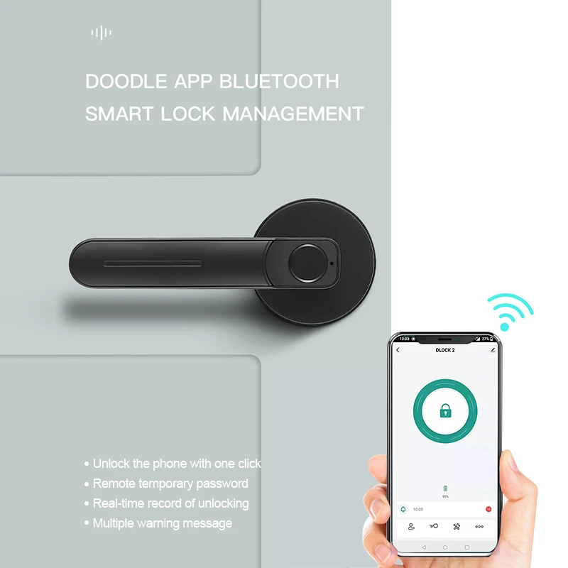 One Touch Fingerprint Tuya Ble Cloud Anti-peep Wood Zinc Alloy Smart Card Door Handle Lock for Bedroom