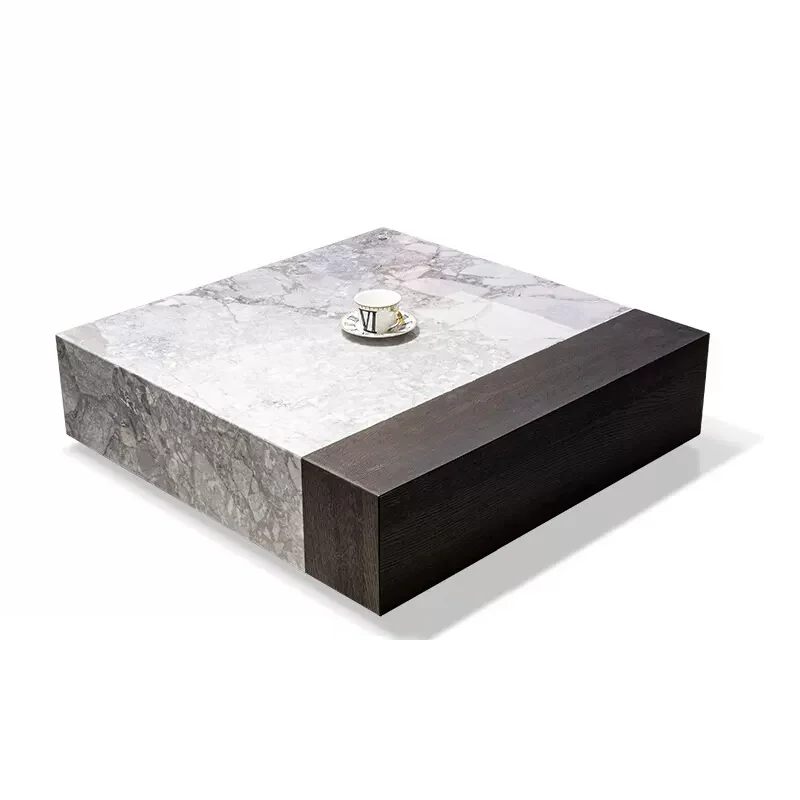 

Italian Smoked Wood square Coffee Table Villa Living Room Modern Creative Minimalist Small Apartment Coffee Table