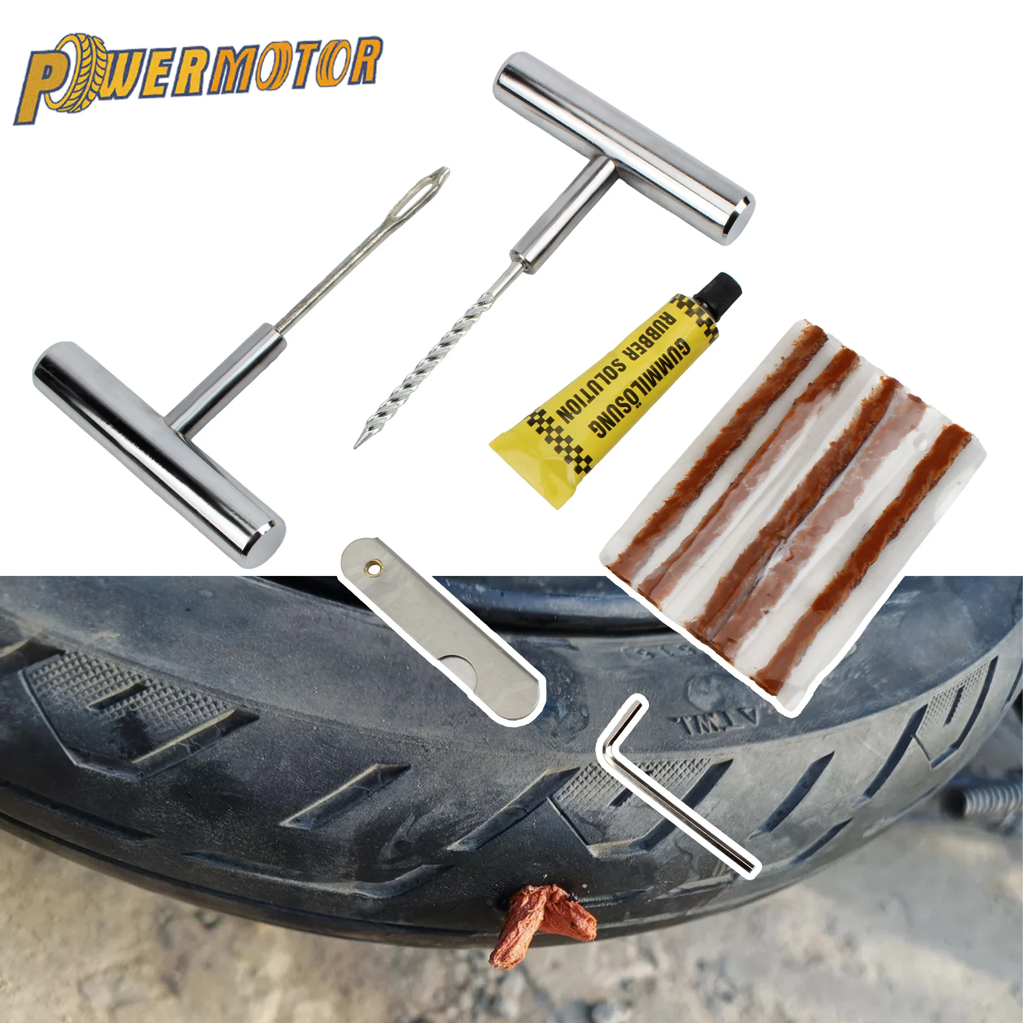 

Universal Motorcycle Tire Repair Tools Set Dirt Pit Bike Rubber Strips Tubeless Tyre Puncture Studding Plug Tire Repair Tool