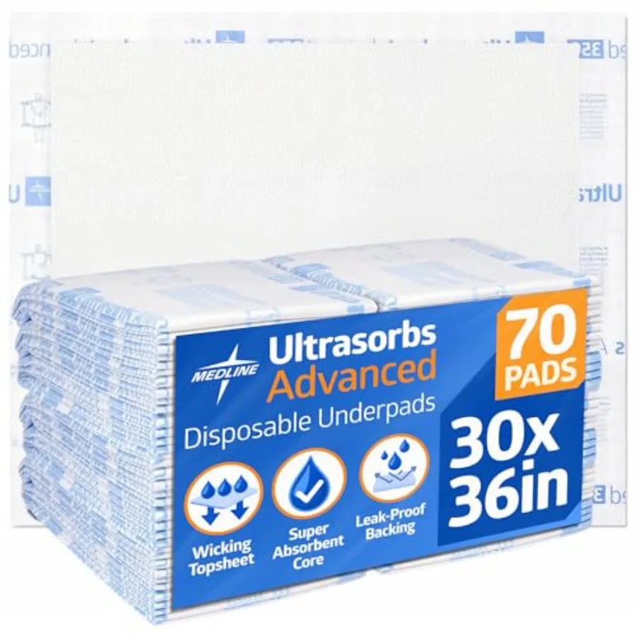 

Medline Ultrasorbs Advanced Extra Strength Drypads 30 x 36 70 Count Super Absorbent Disposable Pads Incontinence Bed Pads Chuck
