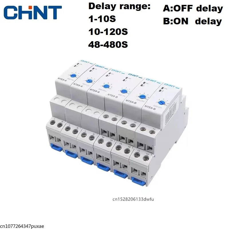 CHINT NTE8 Series Time Delay Relay Control Off Power On Delay NTE8-A NTE8-B 10S 120S 480S AC220V DC24V Din Rail Digital Timer