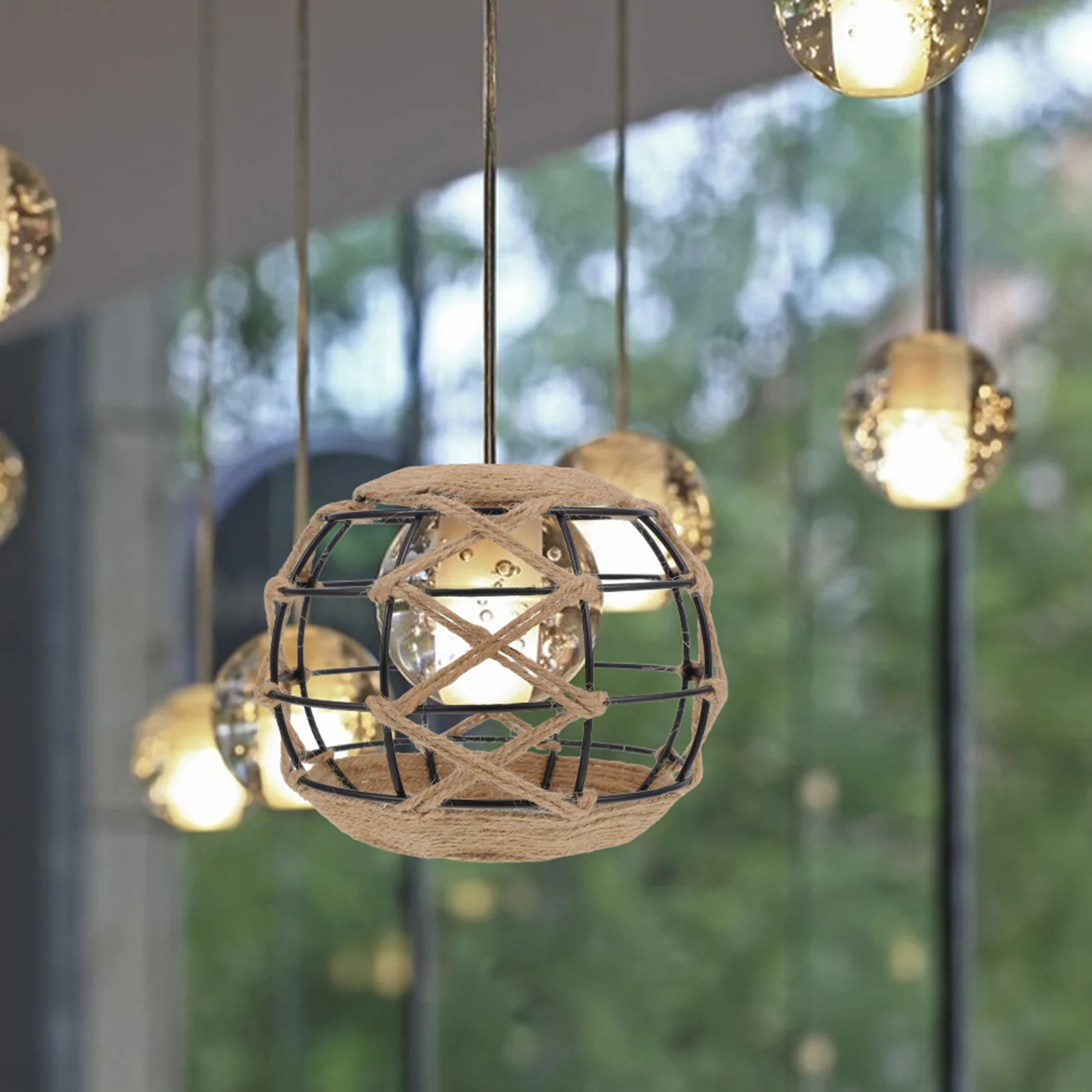 Industrial Vintage Iron Lamp Shade 42Mm Hollow Rattan Woven Pendant Light Cover Compatible With Multiple Fixtures Decorative
