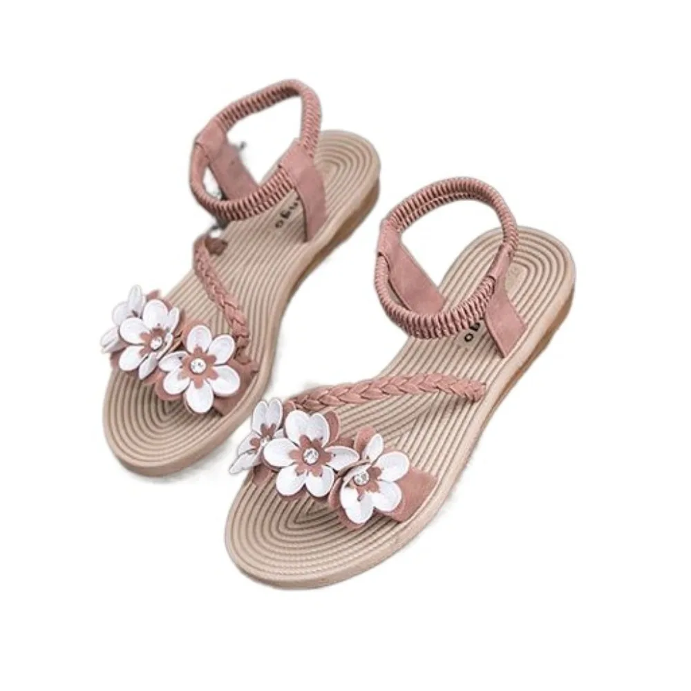 

Повседневные сандалии с цветочным принтом из искусственной кожи, женские нескользящие пляжные шлепанцы с открытым носком, летняя обувь, тапочки на плоской подошве, пляжная одежда