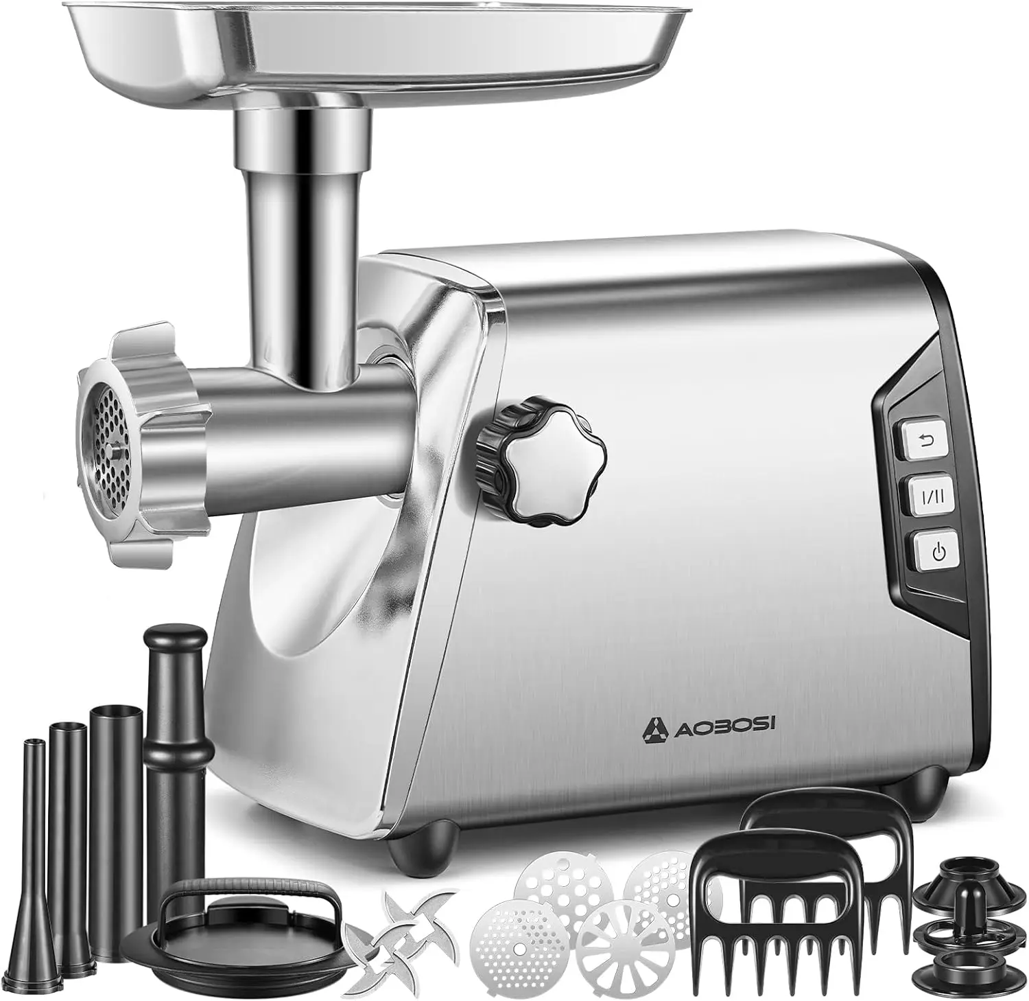 #12 Meat Grinder, [ ] 3 Speed Meat Grinder Heavy Duty: Built-in Storage Box, 2 Blades,4 Plates,3 Sausage Stuffers,Kibbe