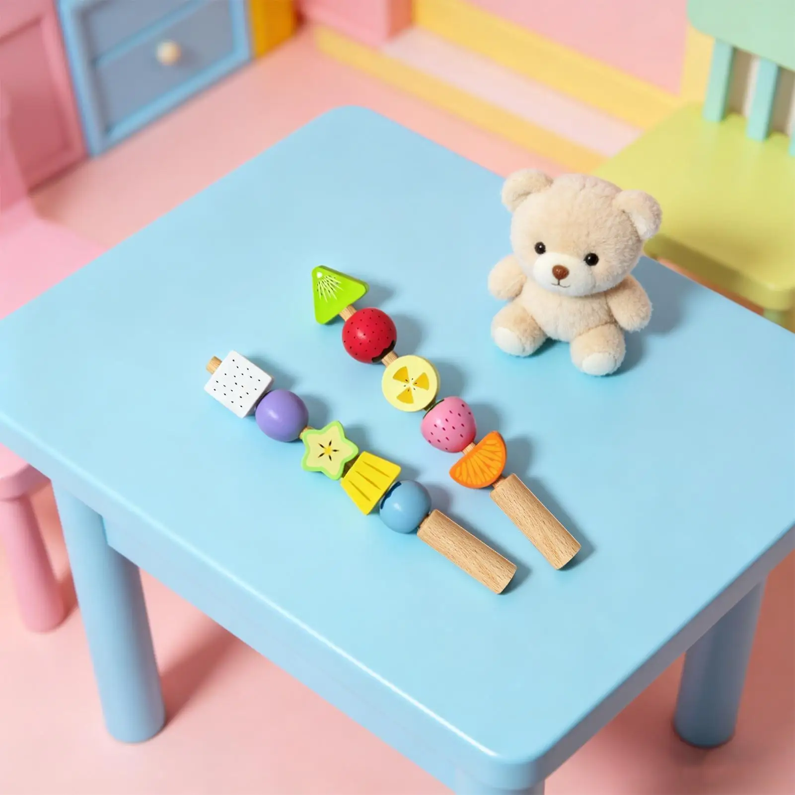 Kids Color Matching Toys Early Learning Game Wood Beads Stacking Toy For Home Classroom Kindergarten Preschool Bedroom Study